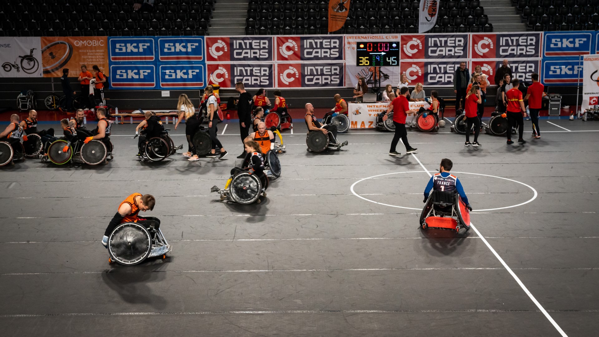 How MBL supports wheelchairs for rugby. A photo from the wheelchair rugby tournament.