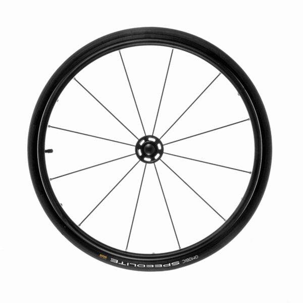 Omobic Cyclone all-round rear wheel for wheelchair front