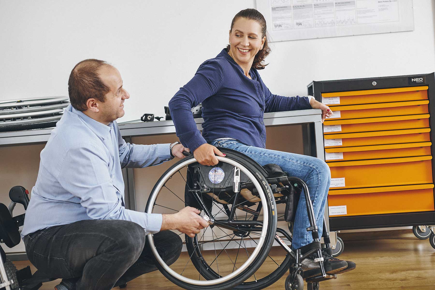 MBL - product development with wheelchair users. A wheelchair user with R&D engineer